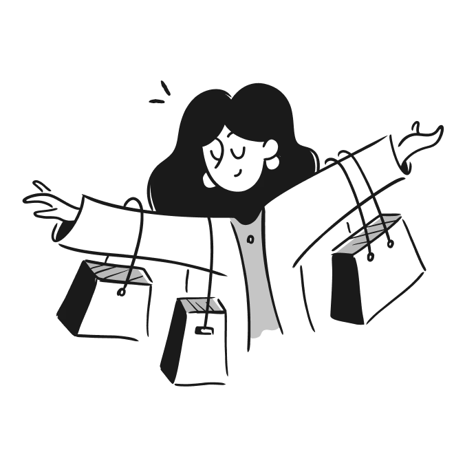 A clipart of a happy woman holding her bags