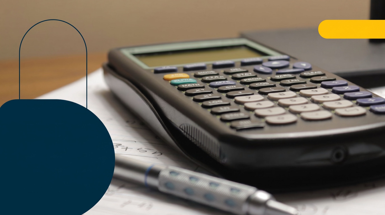 A financial calculator and pen on handwritten notes, used to compare fixed versus variable mortgage rates.