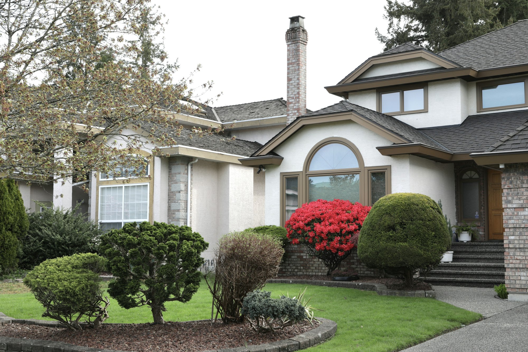 Detached suburban family home with landscaped front garden